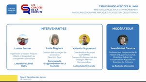 Table ronde avec des Alumni masters Sciences pour l'environnement parcours Géographie appliquée à la gestion des littoraux